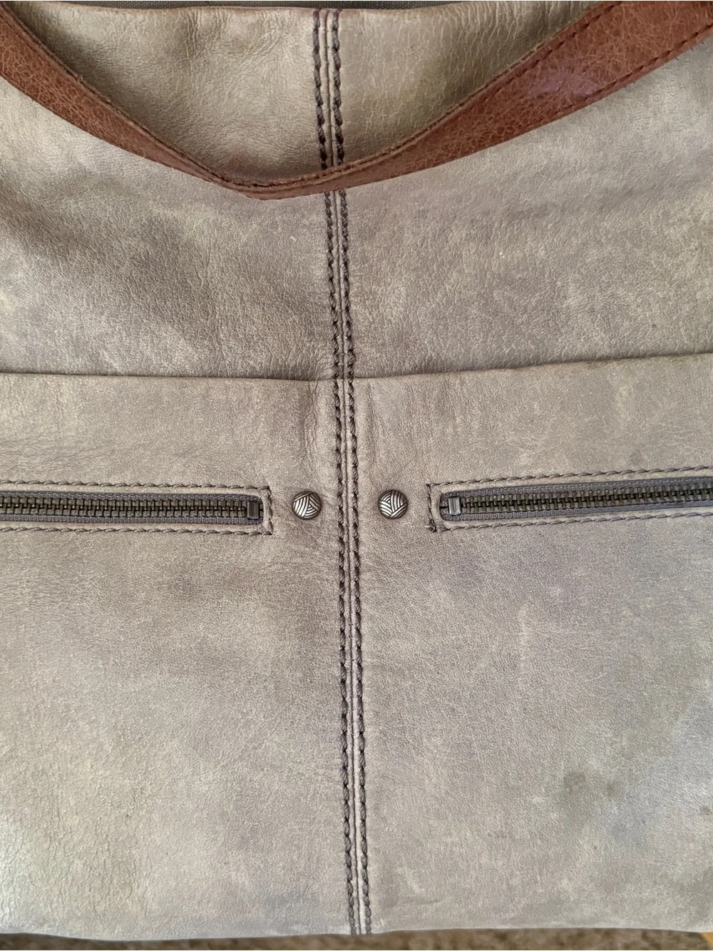 The Sak Neutral Beige Crossbody Bag with Brown Leather Strap